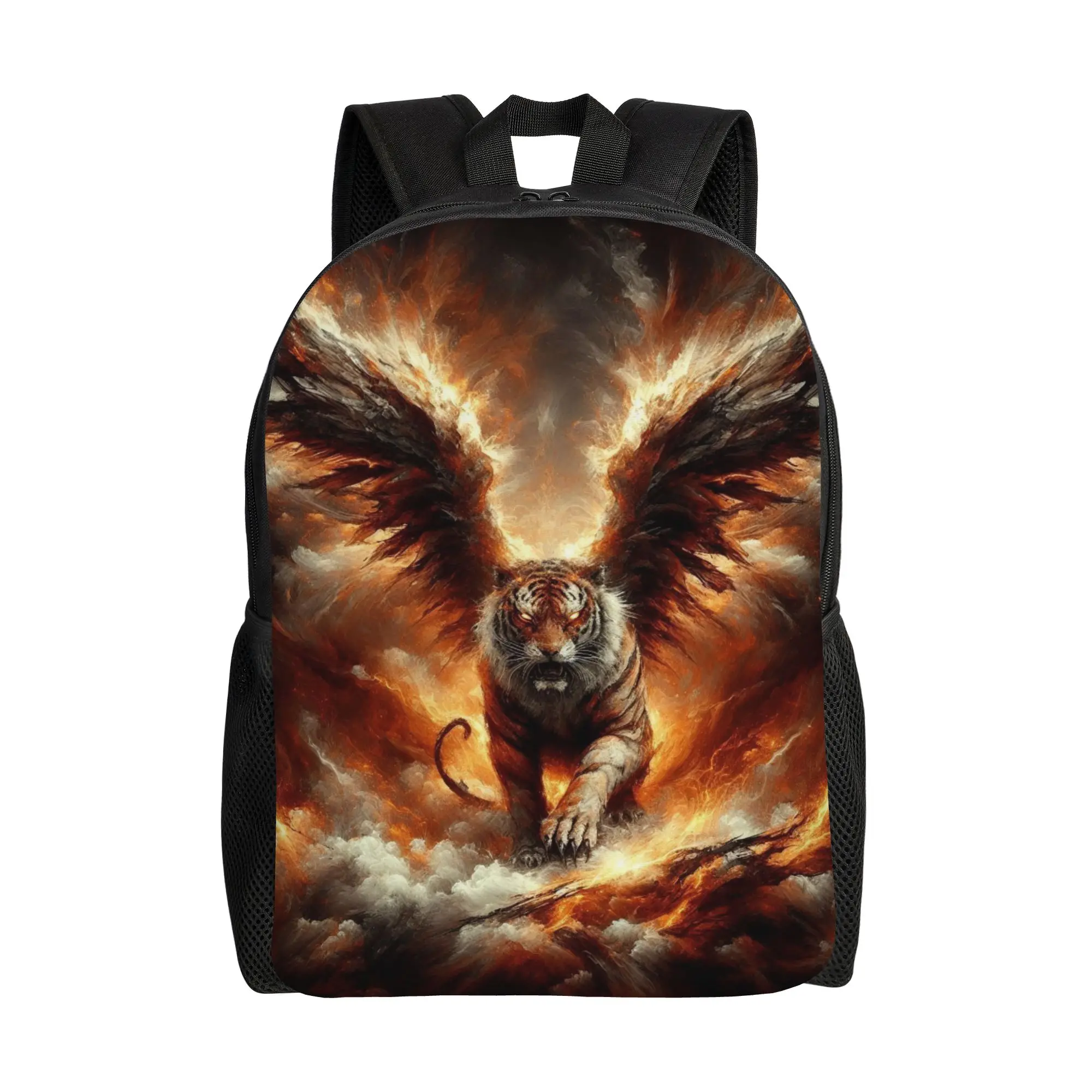 Storage Bag Back to school season Fire Winged Tiger Fantasy Graphic  Harajuku Design Backpack