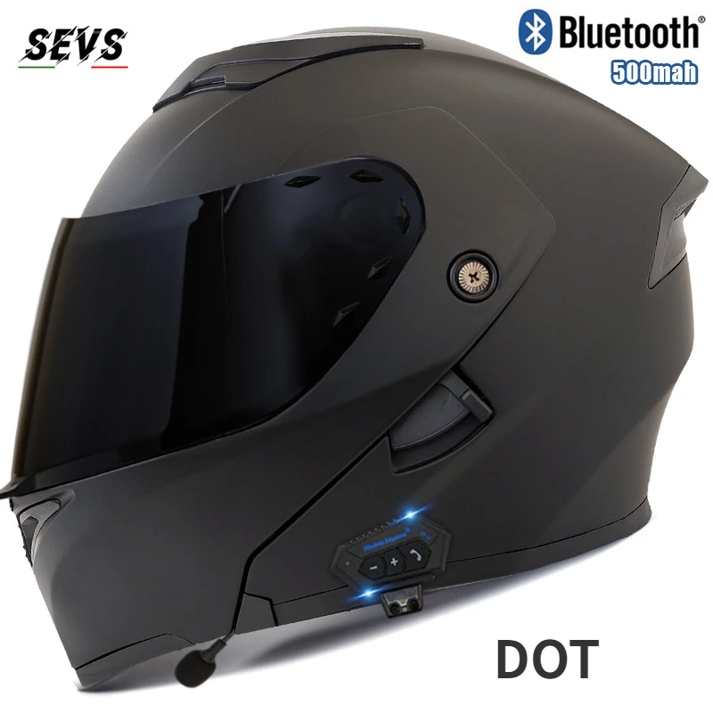 Dot motorcycle helmet men's and women's all-season large size full-coverage dual-lens Bluetooth face-opening helmet