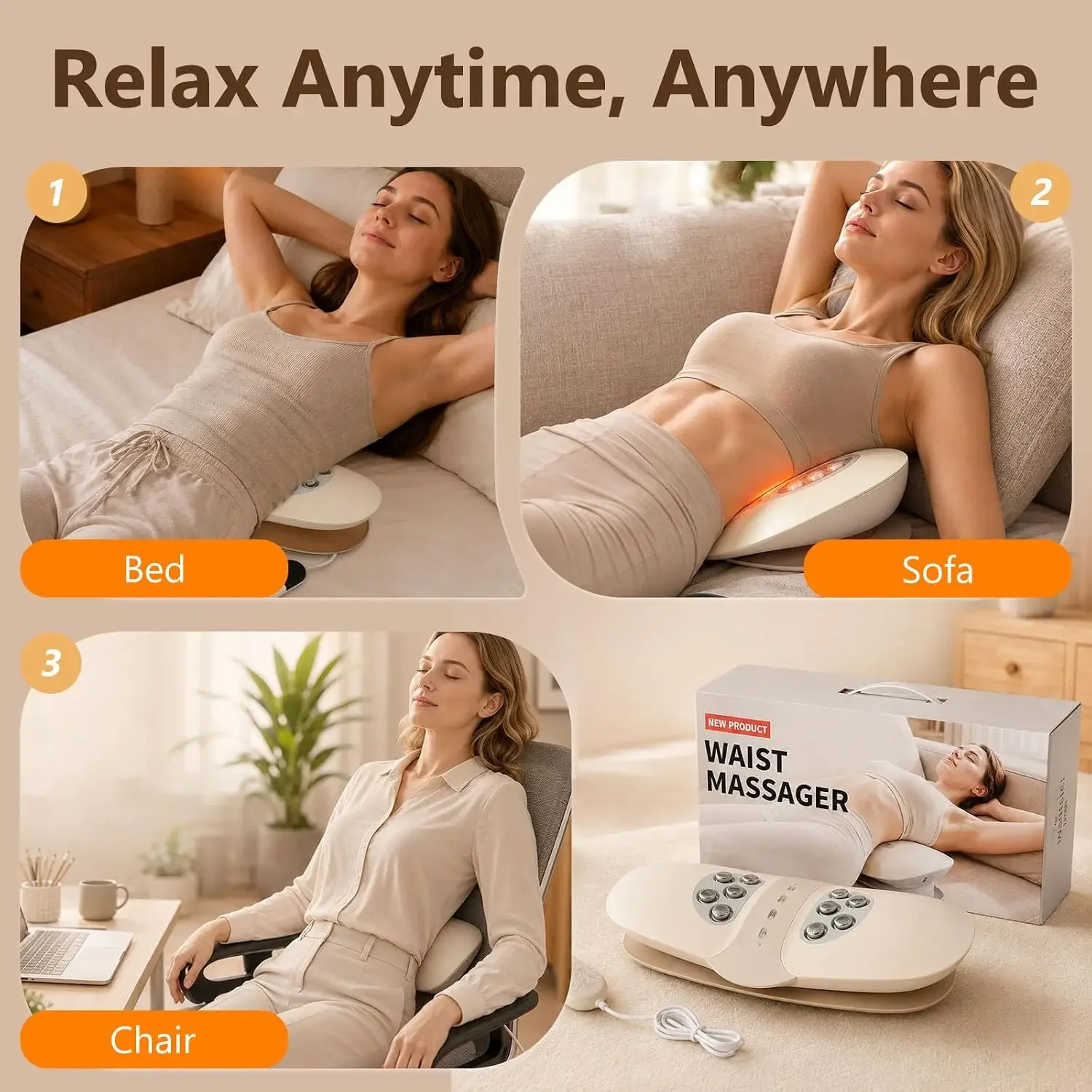 EMS Electric Waist Massager Spine Back Lumbar Traction Device Airbag Support Metal Vibration Kneading Relax Muscles Body Care view 5