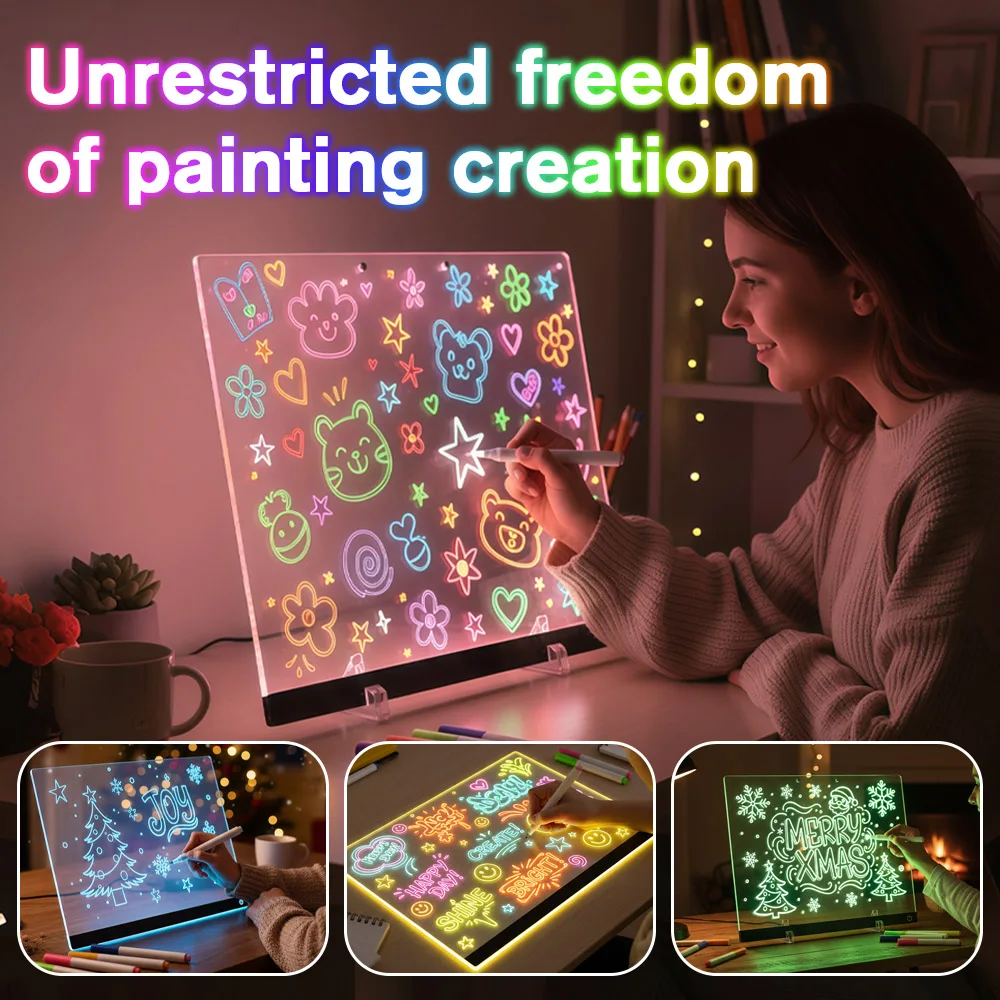 لوحة رسائل LED بإضاءة ليلية، لوحة رسم أكريليك متغيرة الألوان، لوحة رسم مضيئة لهدايا أعياد الميلاد والعطلات #1