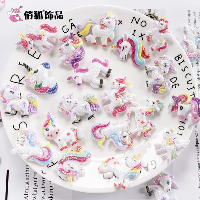 

Resin Gold Powder Unicorn Accessories Diy Children's Headwear Cartoon Phone Case Decorative Patch Material