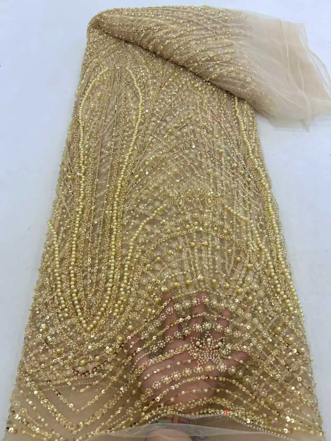 

Новейшая французская тяжелая кружевная ткань с бисером и пайетками Ding Jia, 5 ярдов, 2026, высококачественные нигерийские африканские кружевные ткани для свадеб