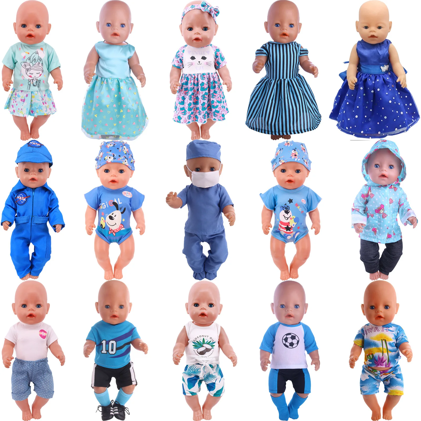 25 Blue Series Doll Clothes Dress Baby Accessories Casual Outfit Fit 43 cm Reborn Baby 18 inch American Doll Girl\'s,Generation