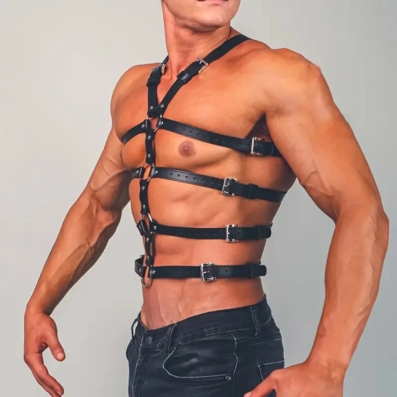 Harness Men Strap Costume Sexy Shoulder Bondage Chest Lingerie PU Leahter Belt Erotic Hombre Hollow Gay Clothing