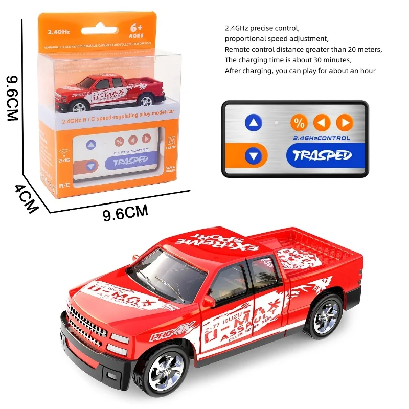 Mini Carro de Controle Remoto com Reboque, Alloy RC Car, Brinquedo Leve Ajustável, Modelo de Simulação, Presente, 5-Channel, 2.4g, 1: 64