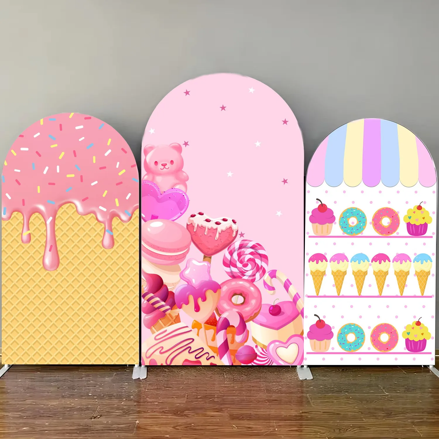 Sweet Donuts Girls Birthday Party Decor Arch Cover Backdrop Ice Cream Syrup Baby Shower Kids Portrait Custom Arch Bakground