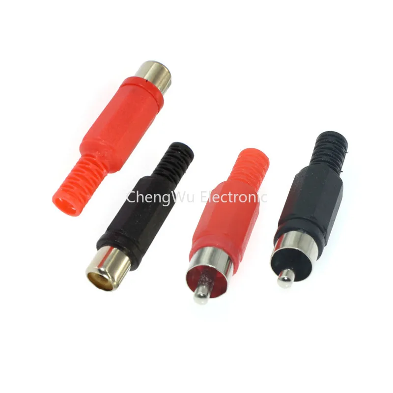 5pcs/lot Solder RCA Jack Connector Audio Video Plug Balck Red Plastic Handle Male Female Audio Lotus Plugs