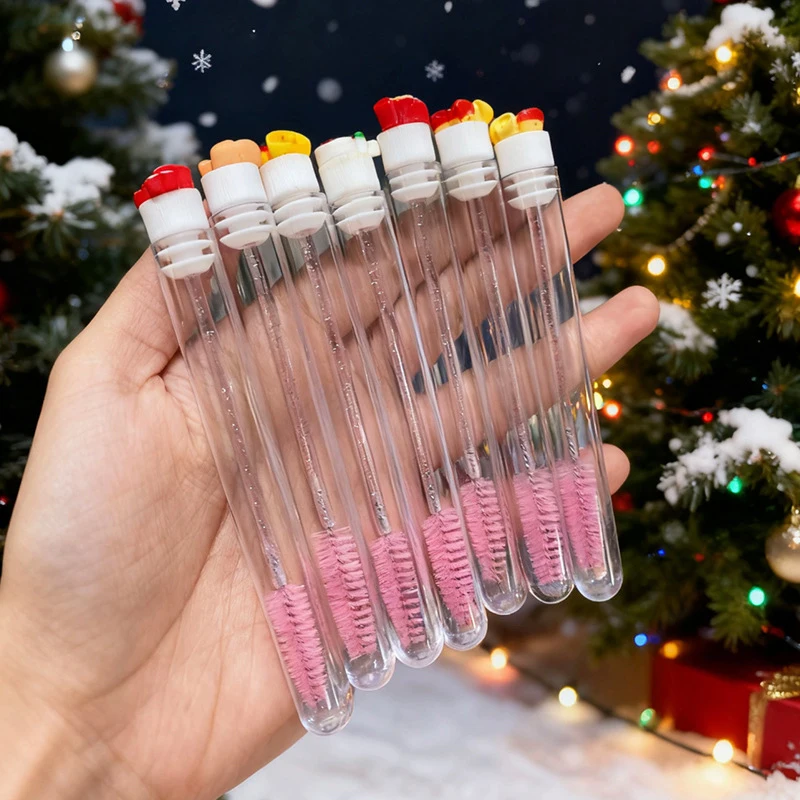 Tubes de brosse à cils de noël, avec brosse à cils réutilisable, Design du père noël, anti-poussière, fournitures d'extension de cils, 10 pièces