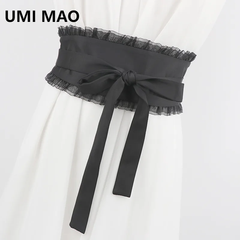 UMI MAO حزام الخصر عقدة خارجية الديكور قميص حزام عريض المرأة موضة تنوعا الخصر النسيج التعادل الدانتيل تقليم ياماموتو حزام