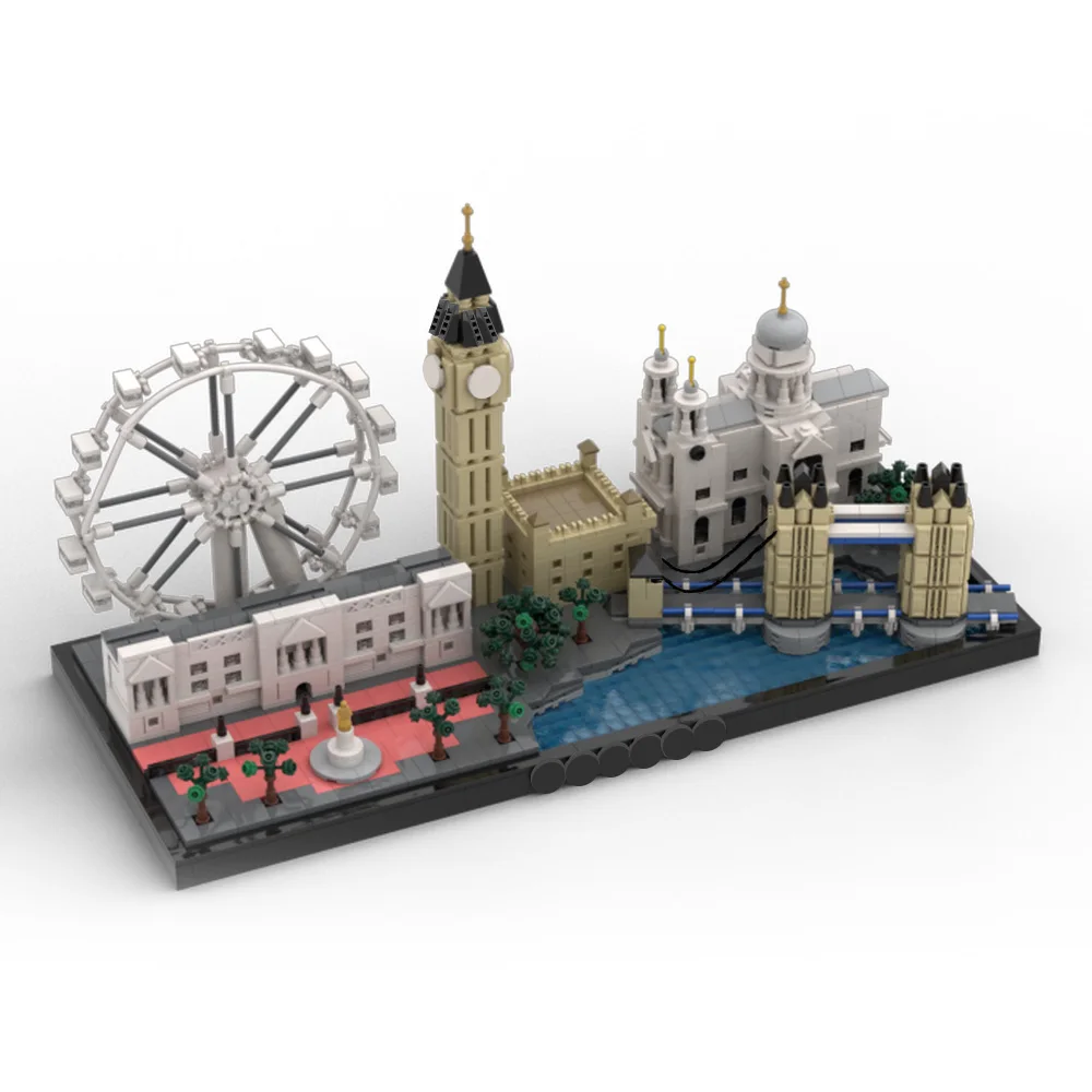 MOC ลอนดอนที่ซับซ้อน Landmark Skyline สถาปัตยกรรมอิฐ City Cityscape Urban Diorama บล็อกอาคาร Diorama England Iconic