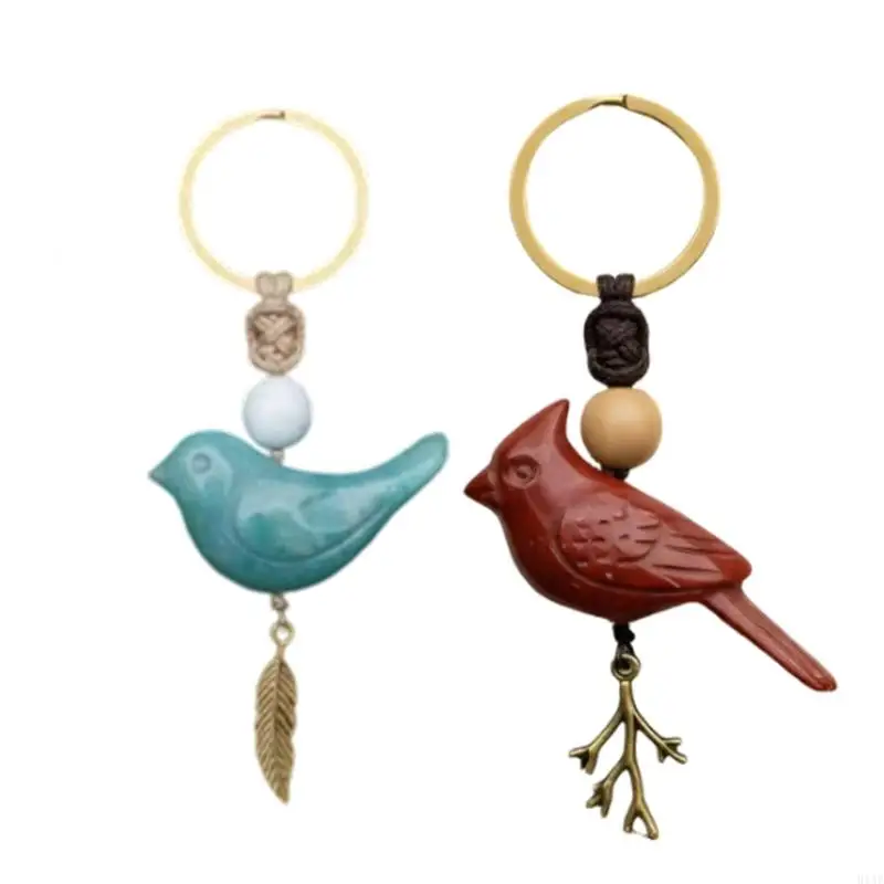 91AF Natural Stone Bird Keychain Symbolizing Peace And Courage With Stainless Steel Hook For Daily Use Travel Gift