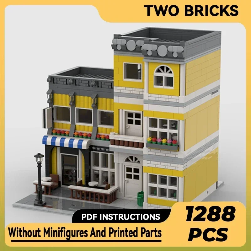 City Street View Model Moc Building Bricks Corner Street Cafe Technology Modular Blocks Gifts Christmas Toys DIY Sets Assembly