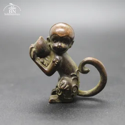 Cute Monkey With Peach Brass Vintage Animal Statue Metal Figurine Home Office Desk Decor Feng Shui Ornament Toy Gift Bring Luck