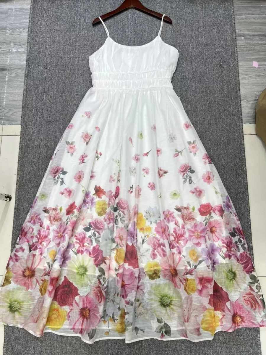 VGH Abito lungo estivo a colori di successo per donna Colletto quadrato senza maniche Vita alta Patchwork Abiti con stampa in vita elastica Donna