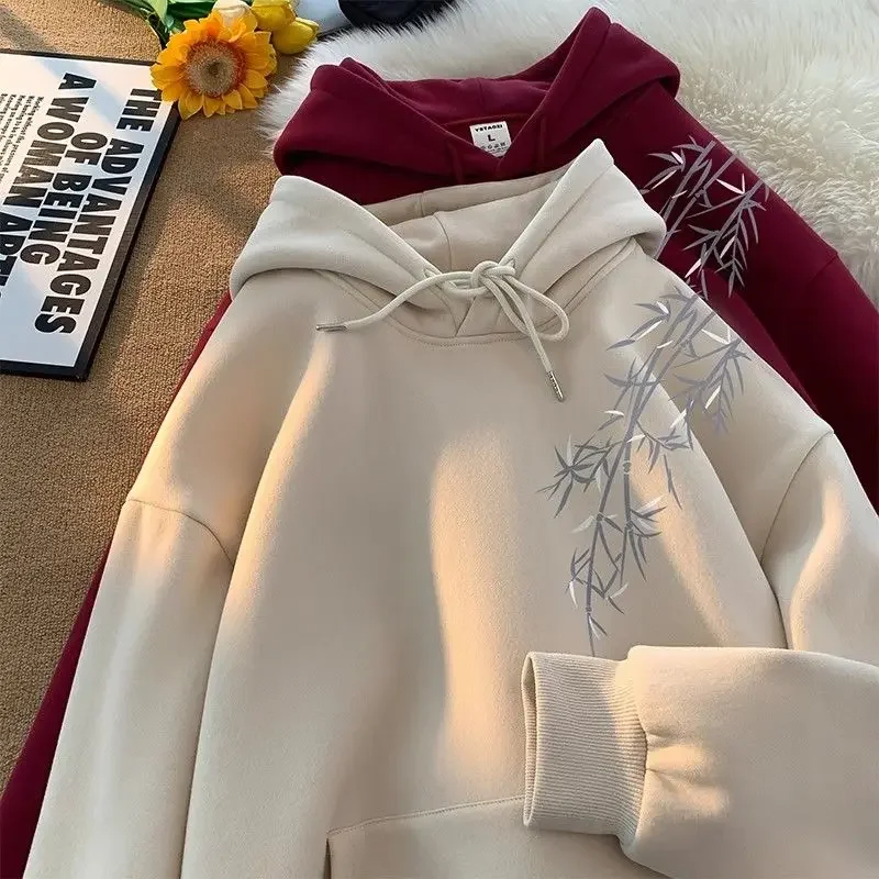 

Thickened Trendy New Chinese Style Hooded Sweatshirt For Men Autumn/Winter Fleece-Lined Loose-Fit all-match Heavy tops