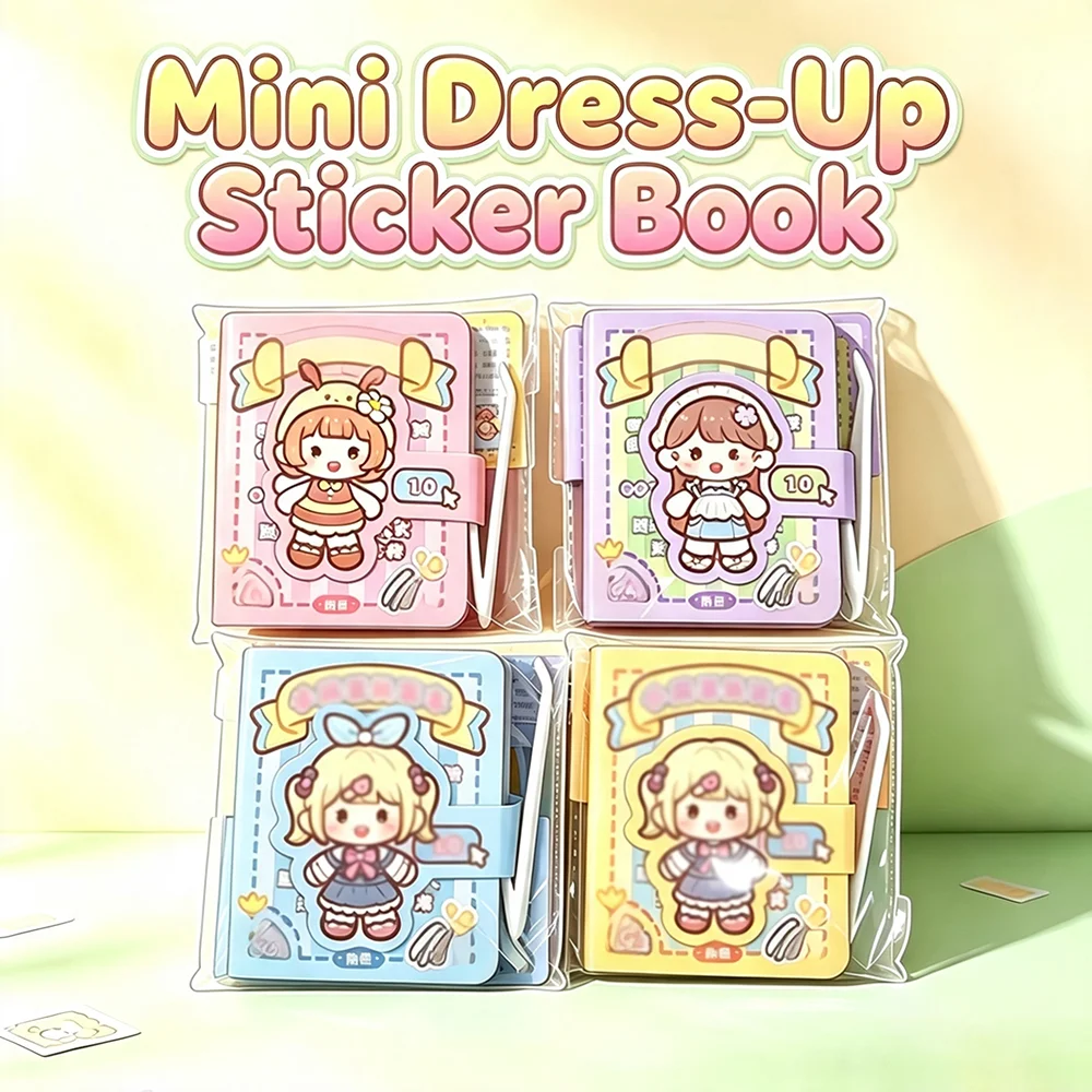 Portable Mini Cartoon Pocket Dress Up Sticker Book Small Mochi Series No Cutting DIY Quiet Book Decoration Stationery Toys Gifts
