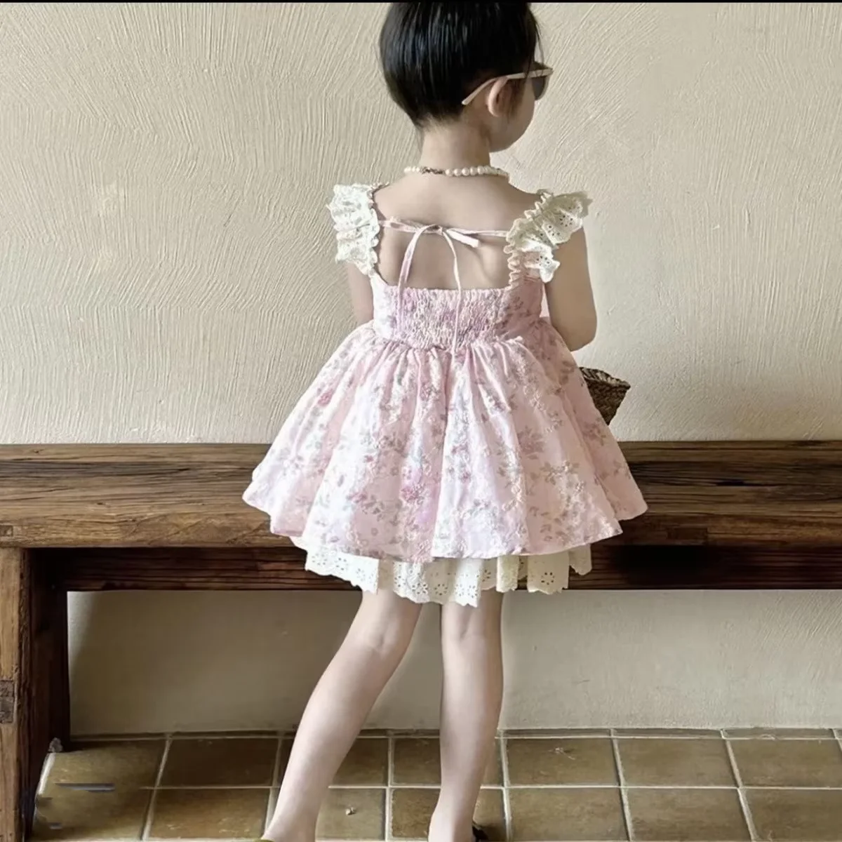Girls Floral Print Puffy Sleeve Dress Summer 2026 New Sweet Princess Skirt Children's Clothing Ethnic Style Kids' Dresses