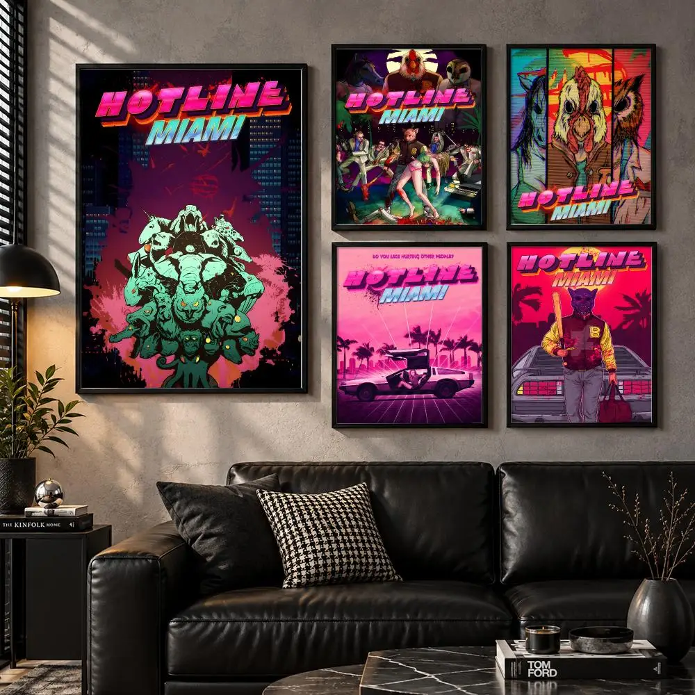 Screen Collectible Action Characterart Interactive Hotline Miami Poster Aesthetic Unframed Wall Prints for Bedroom & Living Room