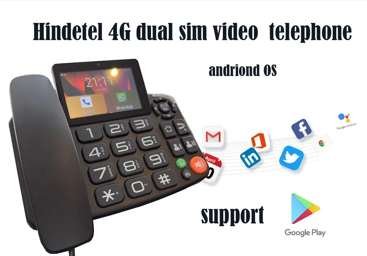 

4G Fixed Cordless Telephone with SIM Card Slot Landline Google Play inside Wireless Video Desktop Home Phone