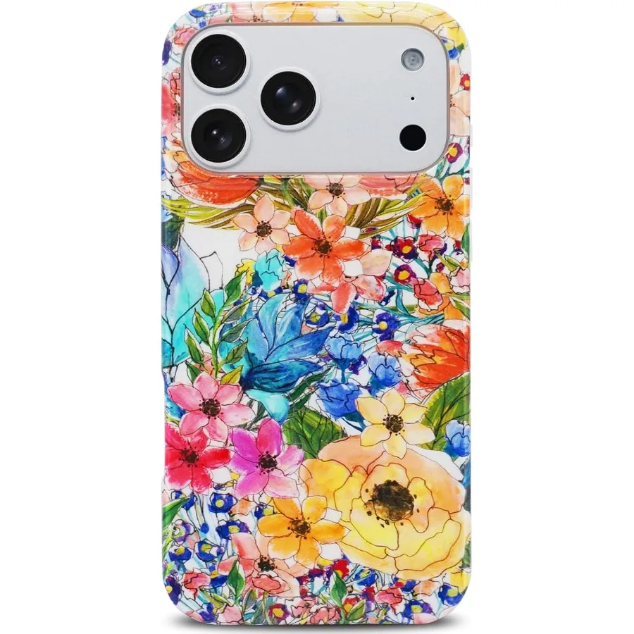 

Soft Shockproof Floral Pattern Silicone Case Compatible with iPhone 17 Pro Max for Women Cute Garden Flower Design Slim Fit Pro