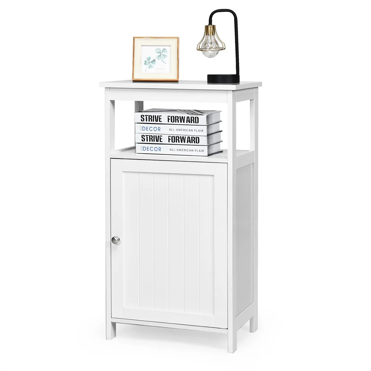 

Bathroom Wooden Floor Cabinet Multifunction Storage Rack Organizer Stand White