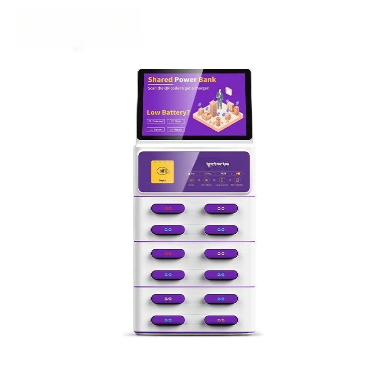 12 Slots Cable Billboard Rental Power Bank Sharing Powerbank Vending Machine Fast Chargers Shared