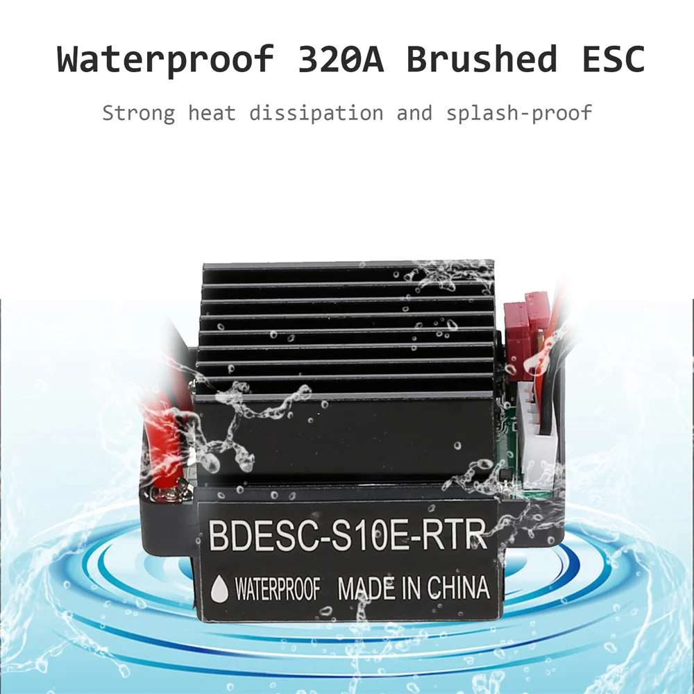 RCZIPROY Upgraded Brushed ESC 5V/2A BEC 320A 2-3S Waterproof Brushed ESC Electric Speed Governor for RC1/10 Scale RC Car Boat