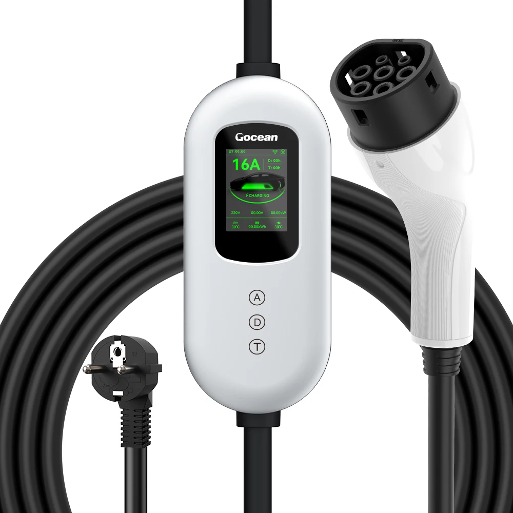 

Gocean Type2 3.5KW EV Charger Portable Type1 GB/T 16A 1Phase 2.8 inch LCD Screen Electric Vehicle Charging & TÜV Certifications