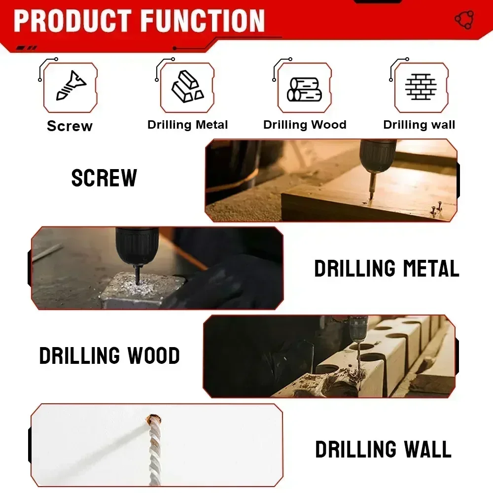 1000W 450NM Không Chổi Than Máy Khoan Búa Tác Động 25 + 3 Áo Thun 3 Chức Năng Điện Không Dây Tua Vít Điện Dụng Cụ Cho Makita pin 18V