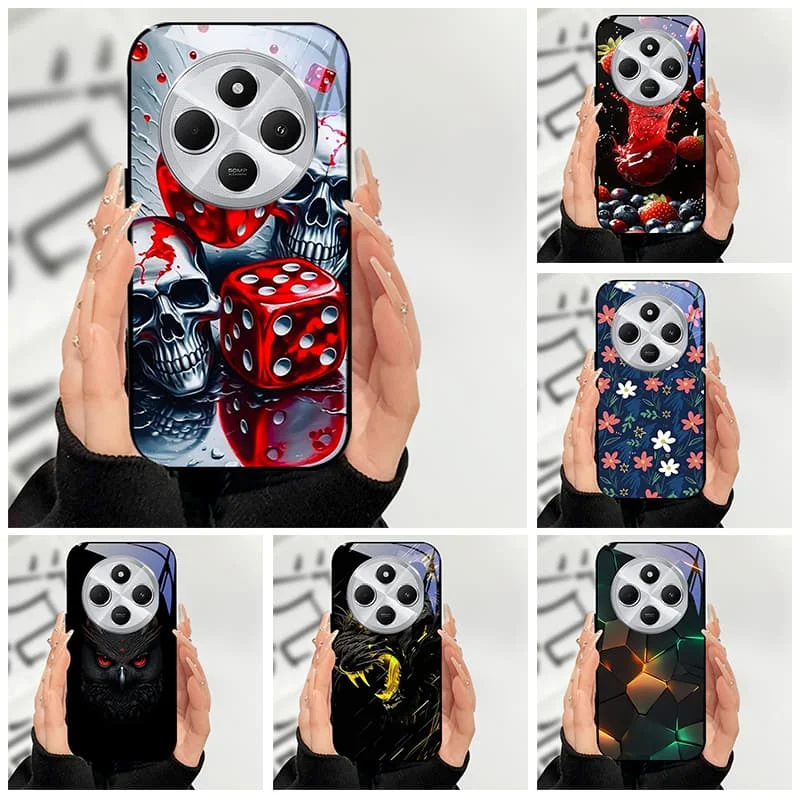 Para Redmi 14C Funda Xiaomi Redmi 14C Funda de vidrio templado con calavera para Redmi 14C Funda protectora trasera dura Funda de teléfono