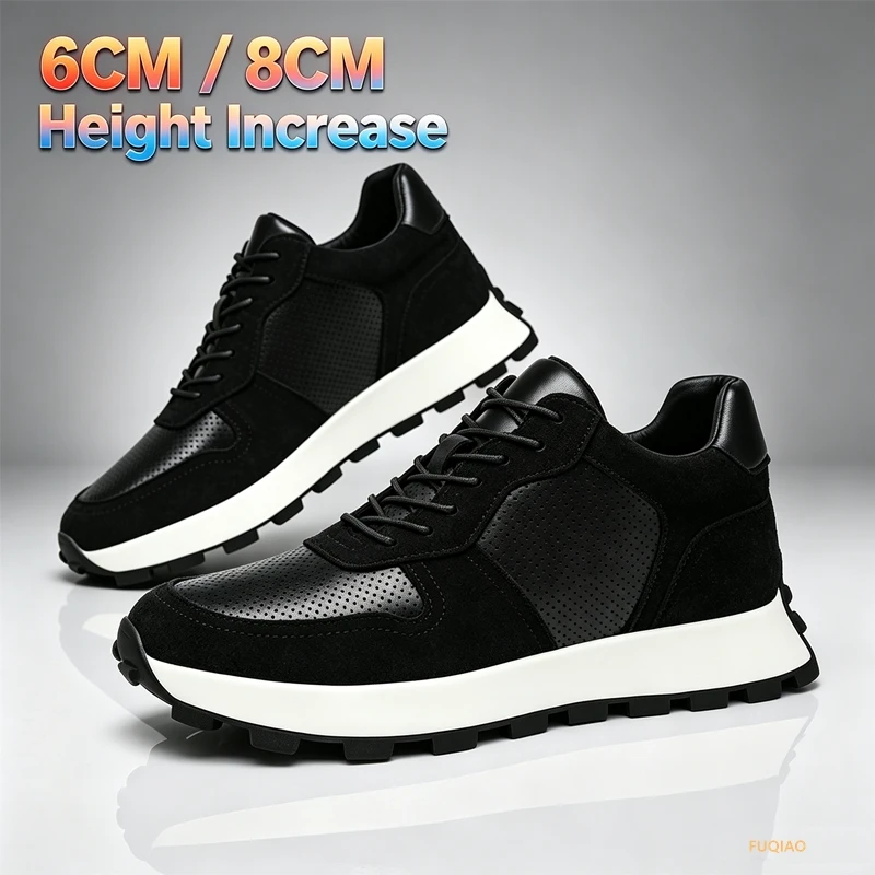 Men Invisible Height Increasing Sneakers 6CM 8CM Elevator Shoes Suede Patchwork Breathable Casual Walking Sneakers For Daily