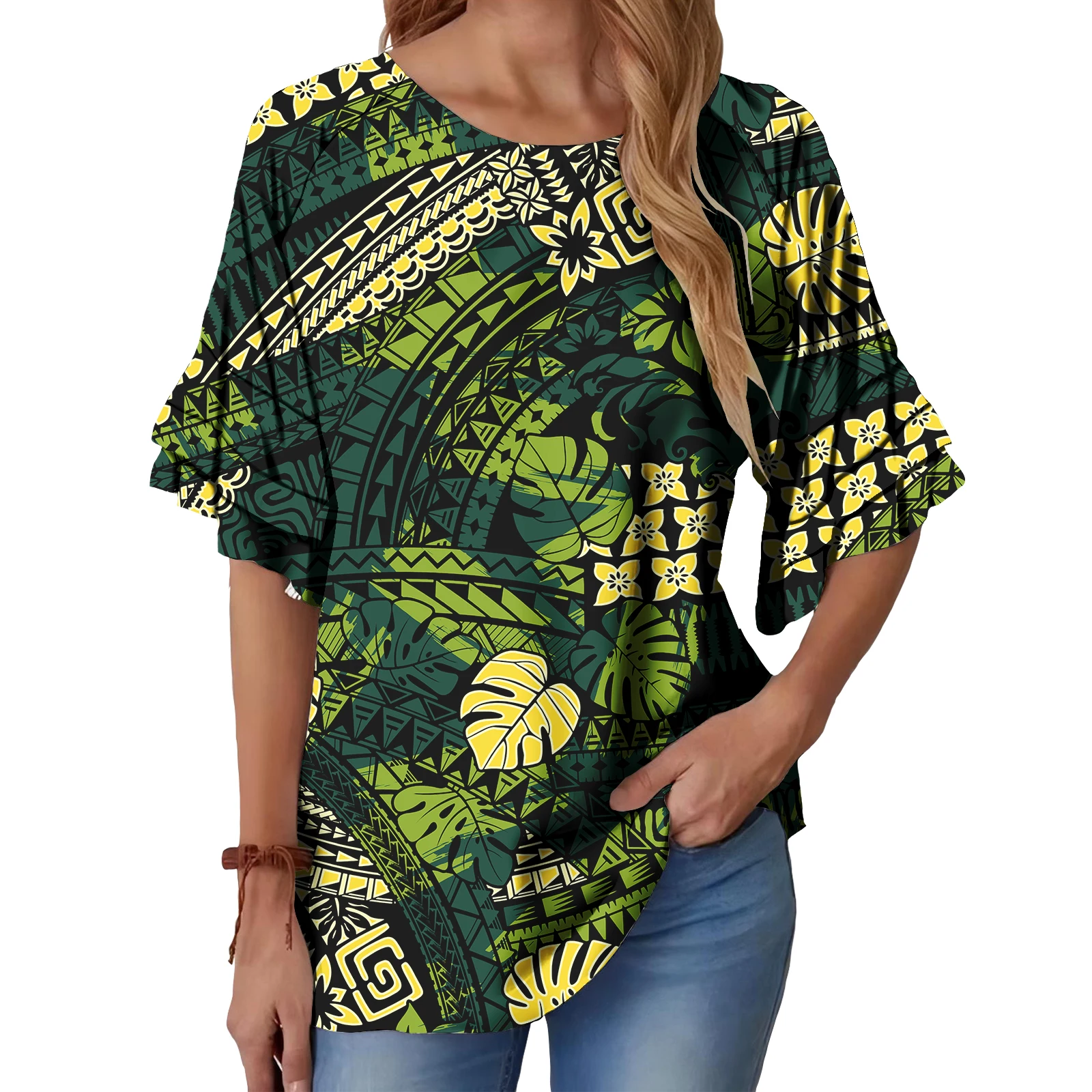 True Size Elegant Plus Size Women's Blouses Polynesian Classic Design Luxury Cozy Tribal Island Lady T Shirt Hawaiian Tops