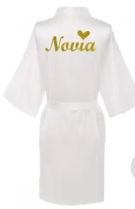 3pc set of glitter gold novia robe bride slippers bridal sash foil writing Espanol spanish kimono la novia women pajamas robe