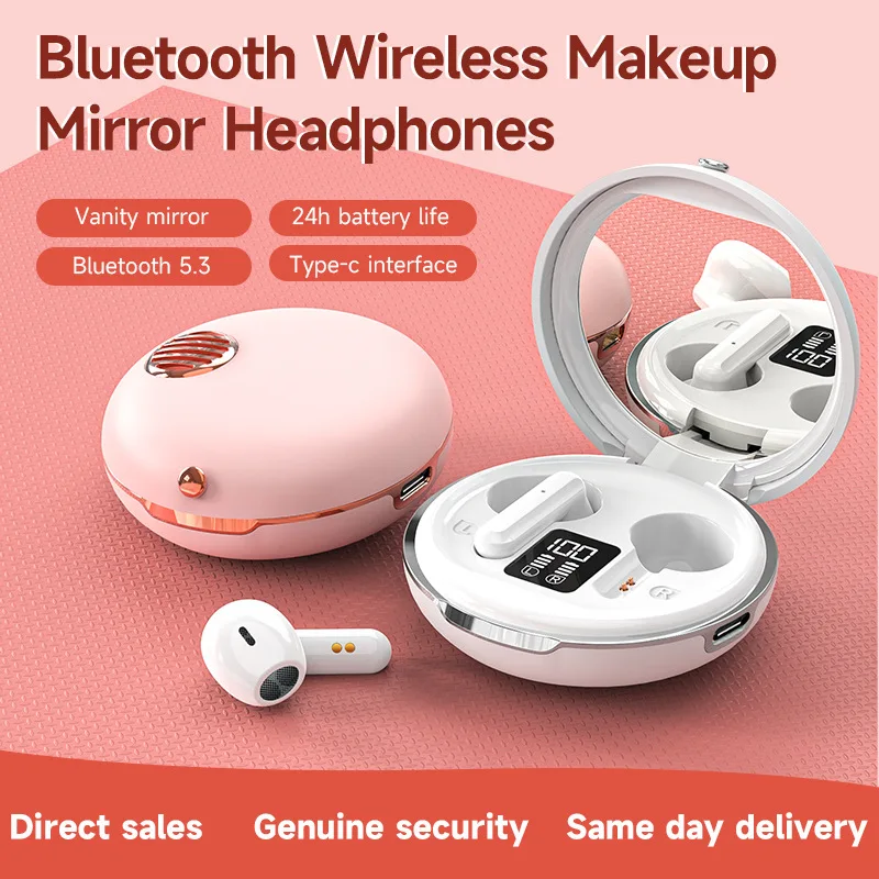 

2024 NEW Wireless Bluetooth Earphones 5.3 Makeup Mirror Headset Air-S28 Mini Sports HiFi TWS Stereo Gaming Earbuds For Xiaomi