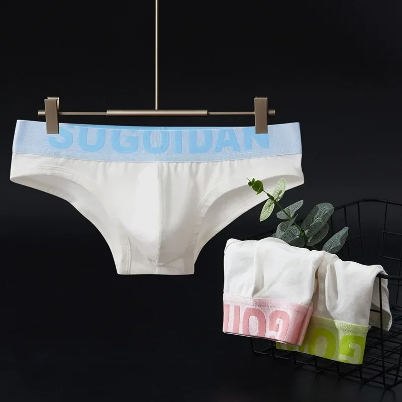 Homens sexy bolsa de protuberante biquíni de cintura baixa, calcinha esportiva respirável, calcinha elástica confortável, algodão breve, pele