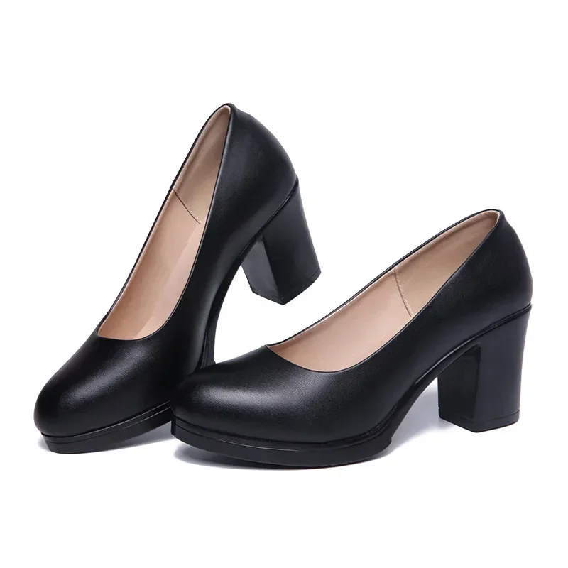 6cm Small Size 32-43 Shallow Formal Dress Shoes Women Pumps 2024 Black Med Block Heels Shoes Platform for Office Court Work Mom