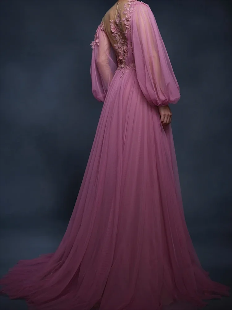 Элегантные шифоновые платья с круглым вырезом и длинными рукавами с аппликациями и цветочным принтом Вечерние платья для дня рождения и выпускного вечера по индивидуальному заказу