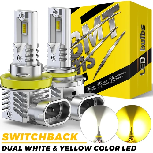 Imagen 1 del producto BMTxms 2 uds Switchback H8 H11 H16JP H10 9145 9005 HB3 9006 HB4 luces antiniebla LED 16000LM doble blanco amarillo Led lámpara de circulación diurna