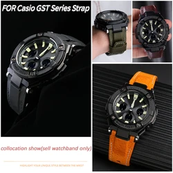 For Casio GST-S100G S110 S130L W100G W110 210B 400G Watch Strap canvas Wristband 26*14mm Men's soft cowhide Leather watchBand