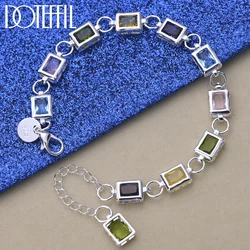 DOTEFFIL 925 Sterling Silver Square inlaid With Multi-color AAA Zircon Bracelet Chain For Woman Engagement Party Wedding Jewelry