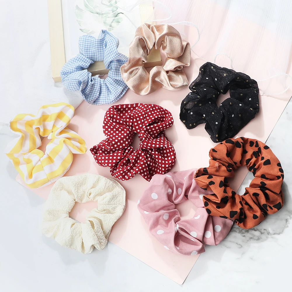 5PCS Mixed Colors Fashion Hair Bands Korean Elastic Satin Silk Dots Hair Tie for Women Girls Ponytail Holder Scrunchie Wholesale