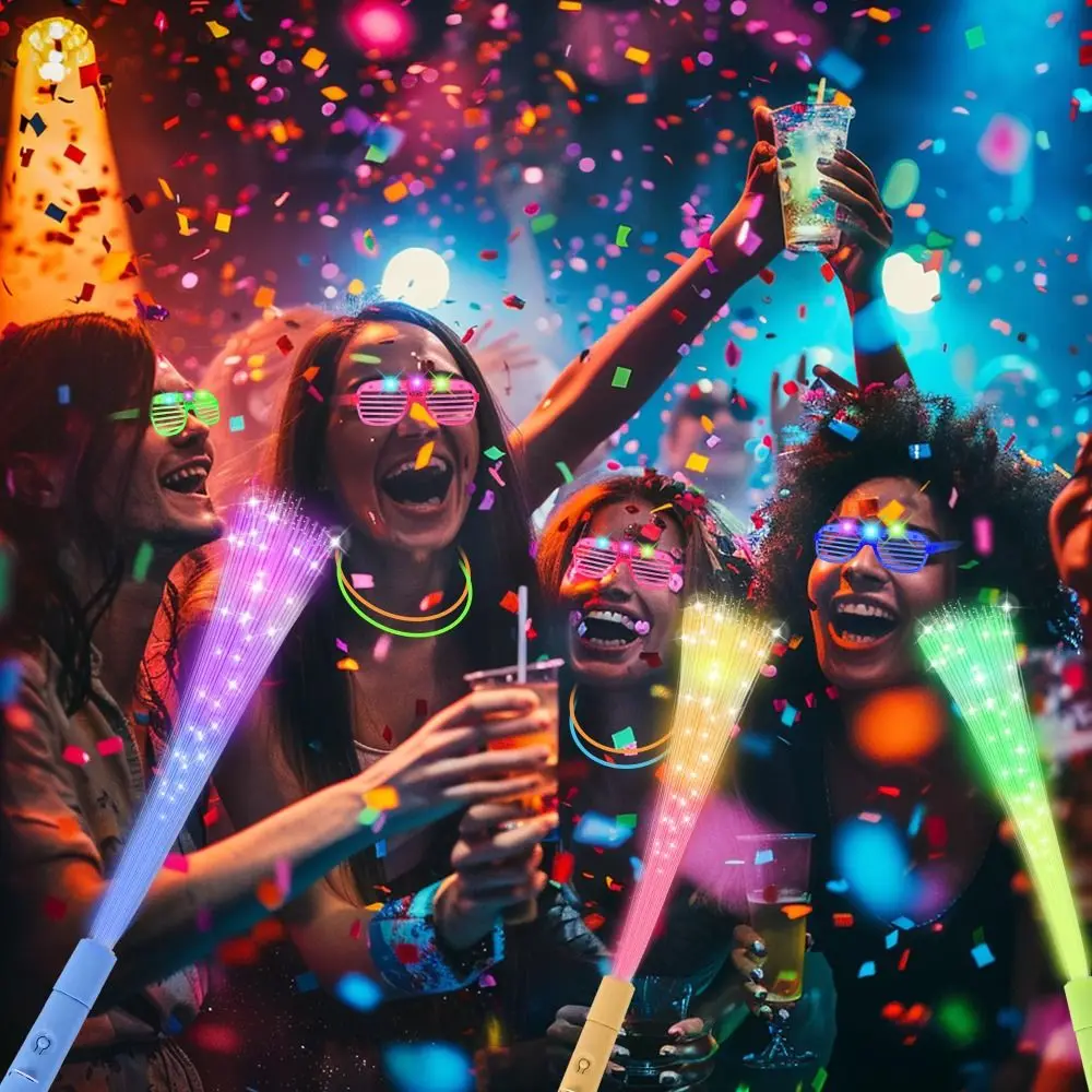 4 قطعة LED الألياف البصرية عصا مضيئة قضيب تردد تحويل الألياف البصرية الصولجانات الملونة ضوء الليل زينة عيد الميلاد