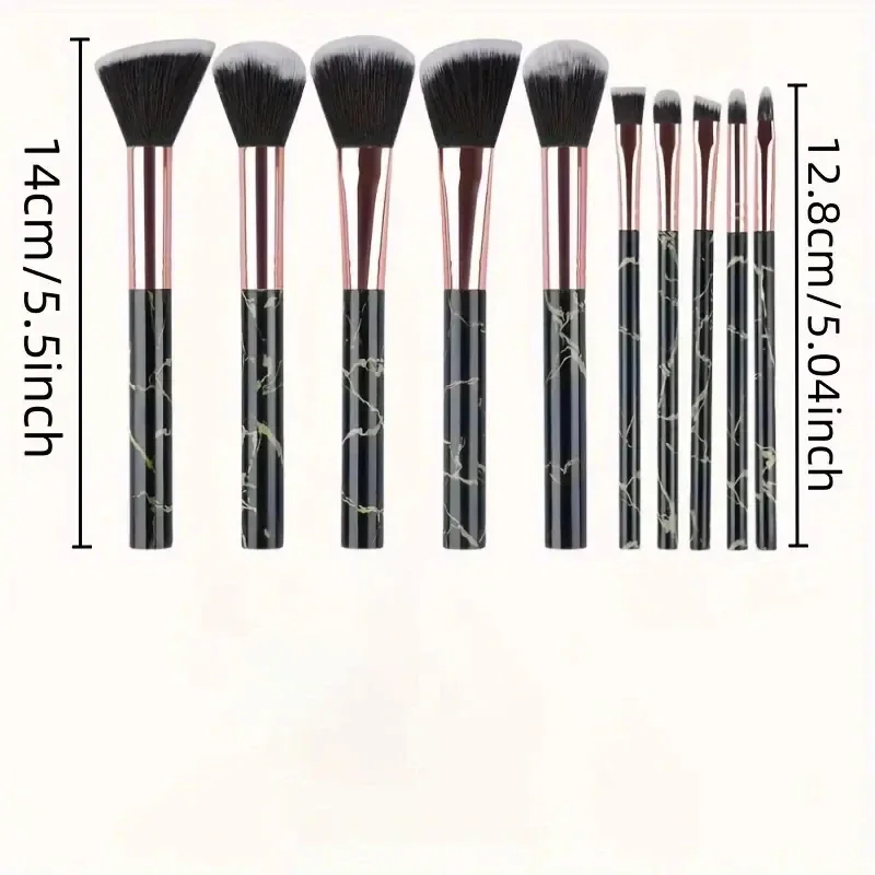 10 Pcs Marble Makeup Brushes Premium Synthetic Kabuki Foundation Blending Face Powder Blush Concealers Eye Shadows Brushes