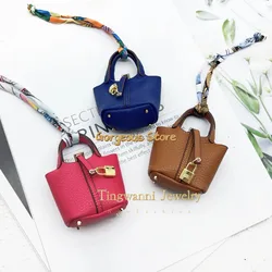 Mini H Home Vegetables Baskett Bag Pendant Decorative Leather Car Keychain Earphone Bag Pendant