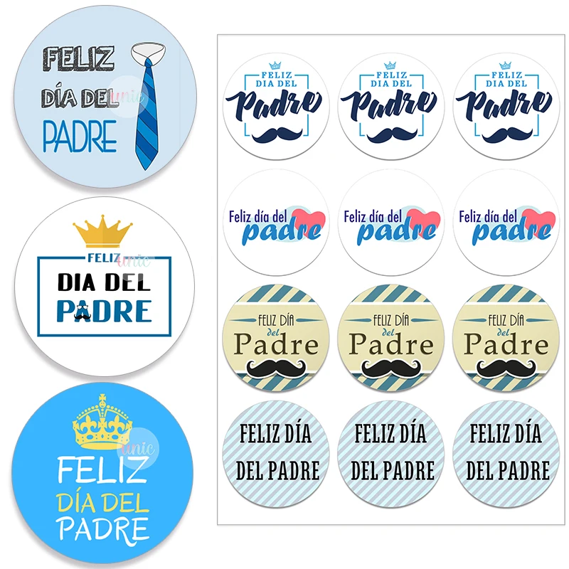 Happy Father's Day Decor Sticker Labels Feliz Día Del Padre Español Self-adhesive Stickers Party Gift Packing Decor