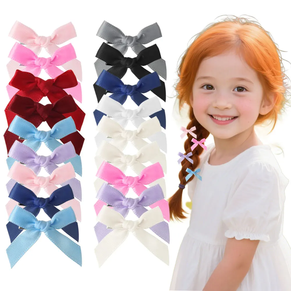 4/8/10 pçs moda doce cor sólida mini bowknot grampo de cabelo do bebê meninas estilo ballet fita trançada crianças hairpin acessórios para o cabelo