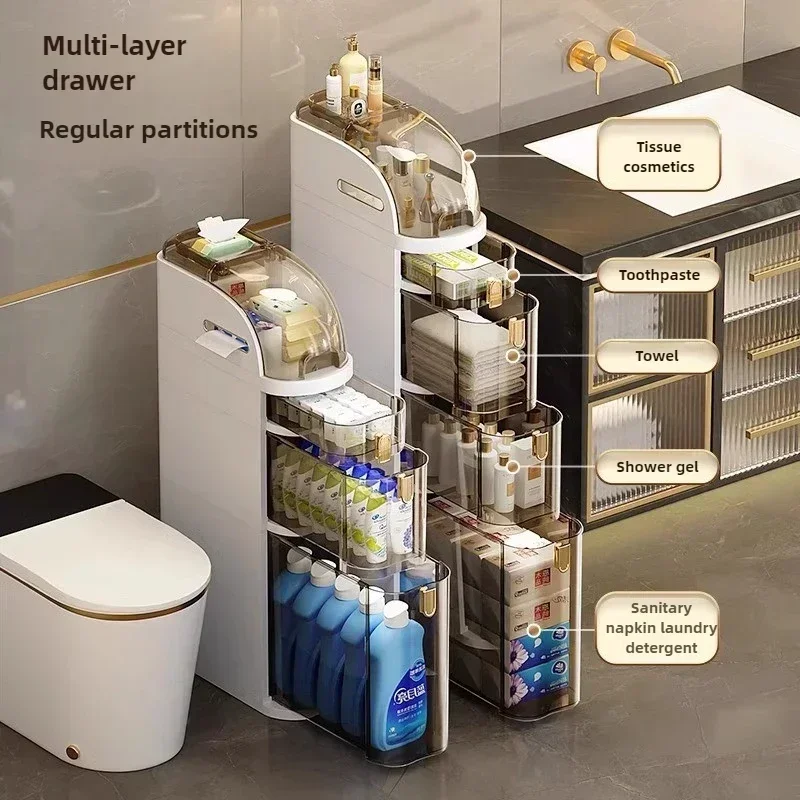 Home Storage Cabinet, Bathroom, Kitchen, Multifunctional, Movable, Multi-layer, Large Capacity Transparent Cabinet