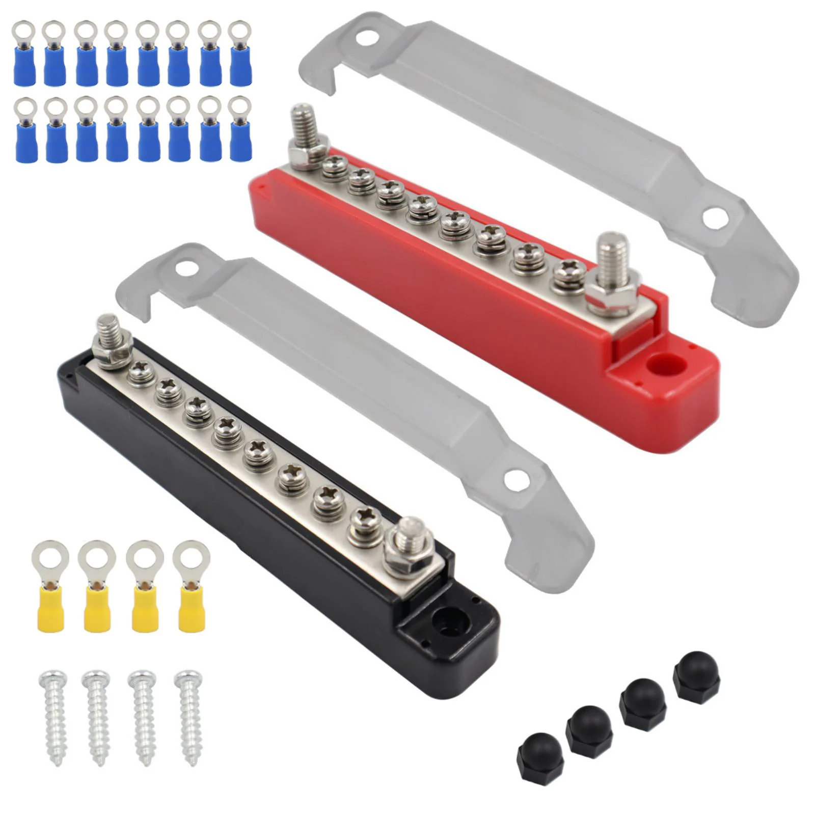 M6 12V Terminal Block Bus Bar 1/4-inch Stud 150A Electrical Power Distribution Block Bus Bar For Truck Boat Camper RV Accessory