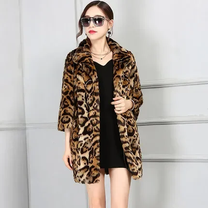 Tao Ting Li Na Leopard print Fashion Stand collar cappotto in pelliccia sintetica N65