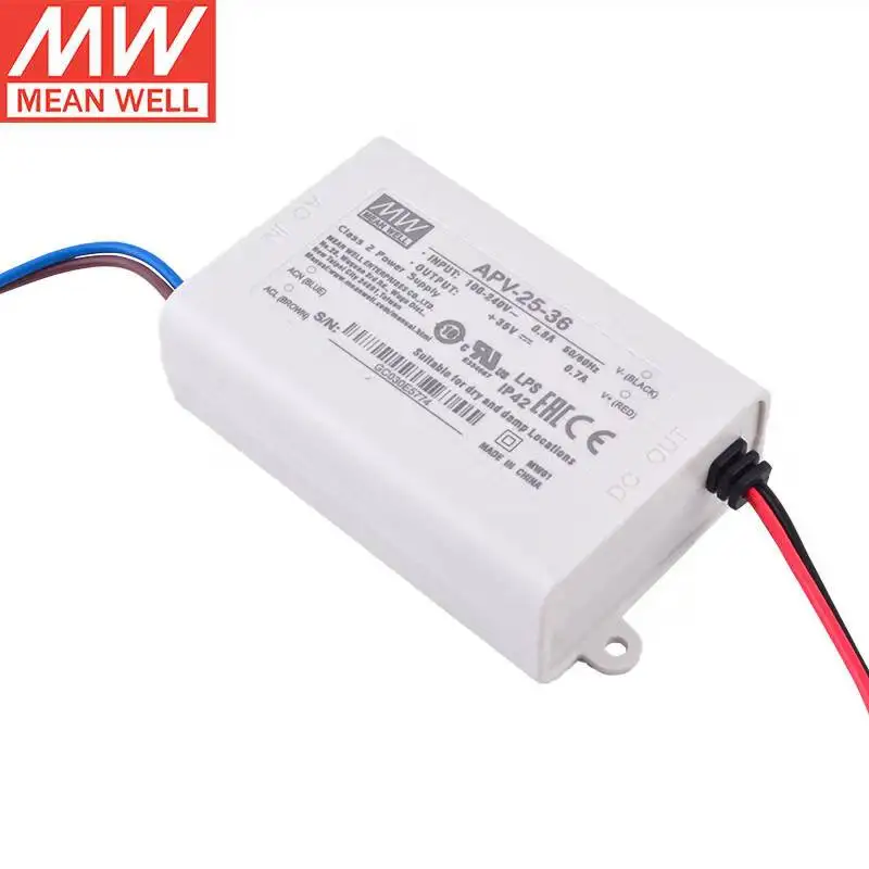 Meanwell APV-25-36 36V 0.7A 25.2W Saída Única Tensão Constante Modo Fonte de Alimentação LED Driver, novo Original, Taiwan